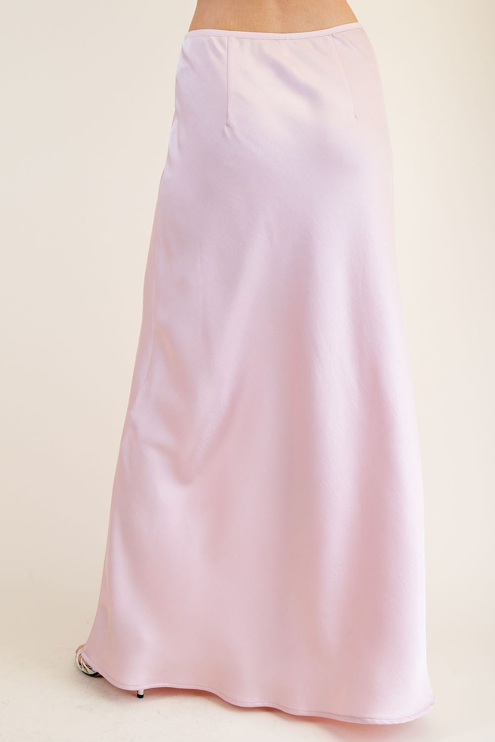 LIGHT PINK SATIN HIGH WAISTED MAXI SKIRT