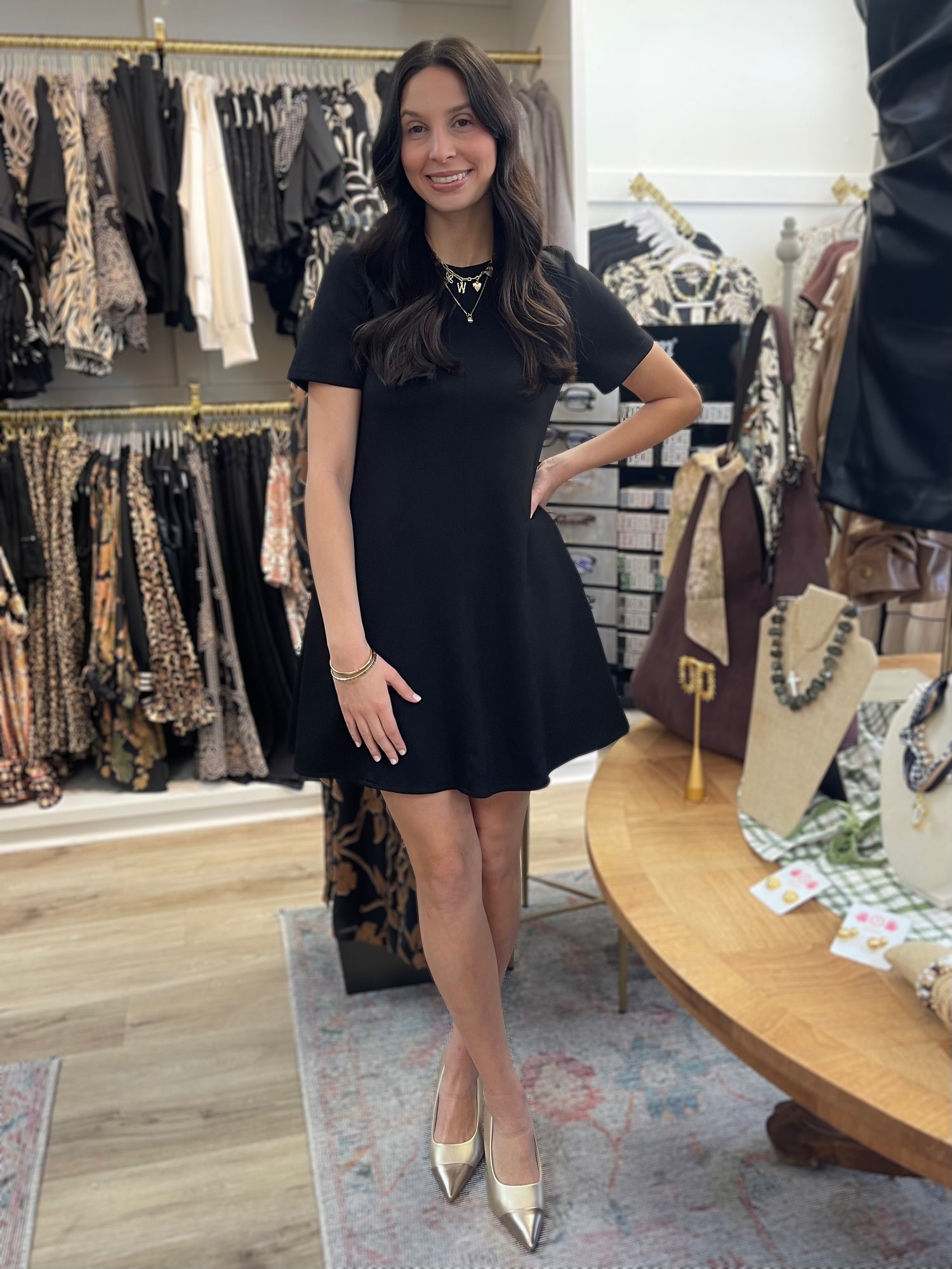 BLACK PCILL BUTTER MODAL SHORT SLEEVE TAILORED MINI DRESS