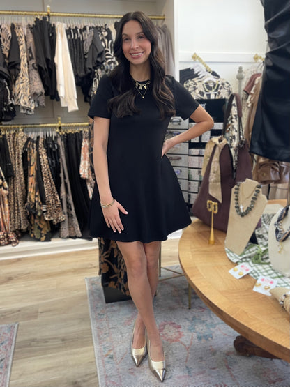 BLACK PCILL BUTTER MODAL SHORT SLEEVE TAILORED MINI DRESS