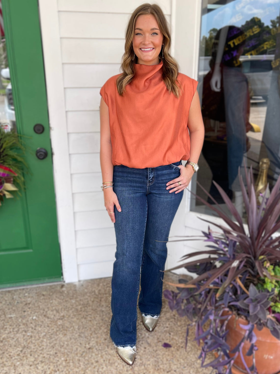 RUST HIGH NECK BALLOON TOP