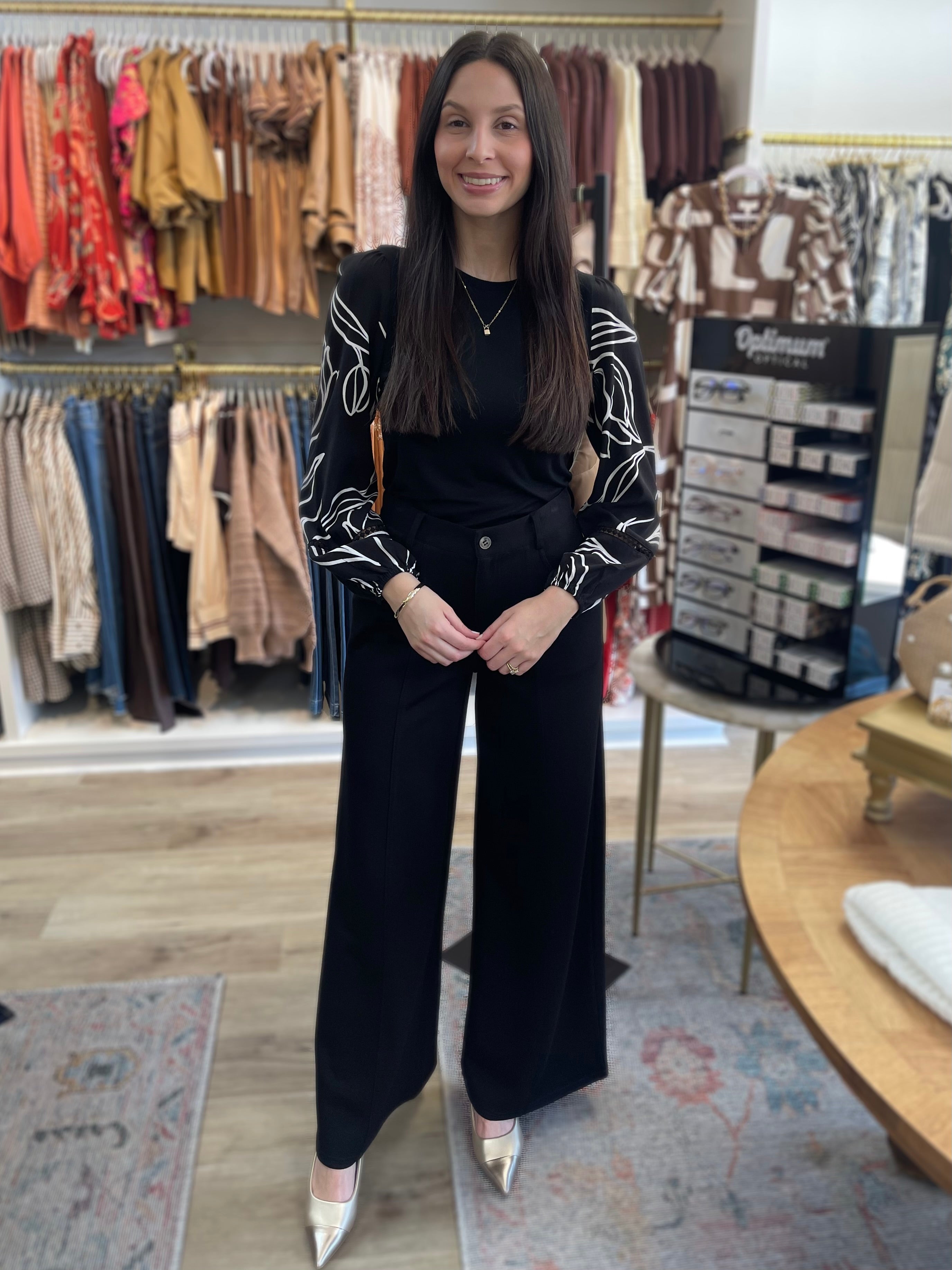 BLACK PCILL BUTTER MODAL PLEATED WIDE LEG TROUSERS