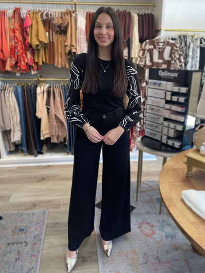 BLACK PCILL BUTTER MODAL PLEATED WIDE LEG TROUSERS