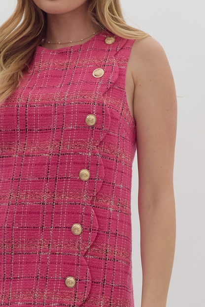 HOT PINK TWEED SLEEVELESS MINI DRESS