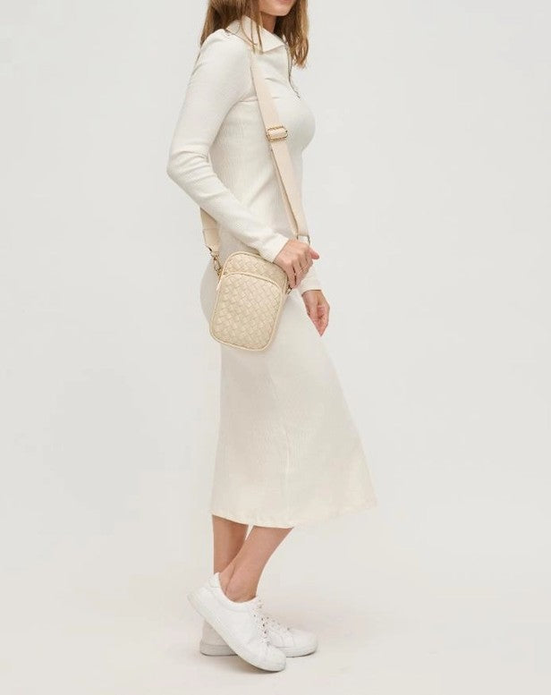 OATMILK WOVEN LEATHER CELESTE CROSSBODY
