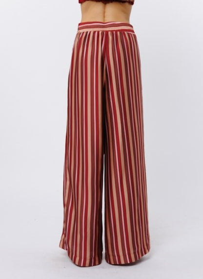 MAROON MULTI STRIPED ANJELLA WIDE LEG PANTS