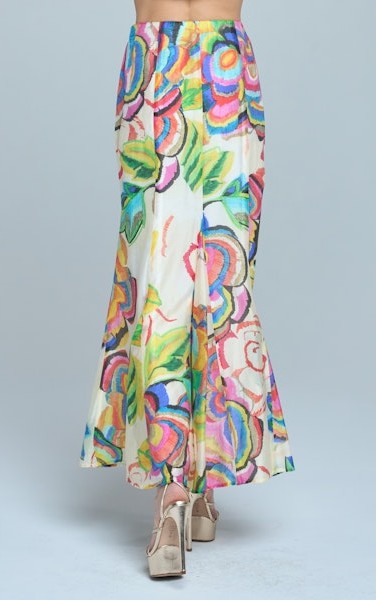 CREAM MULTI COLOR ANTONIA ABSTRACT FLORAL FLARE SKIRT