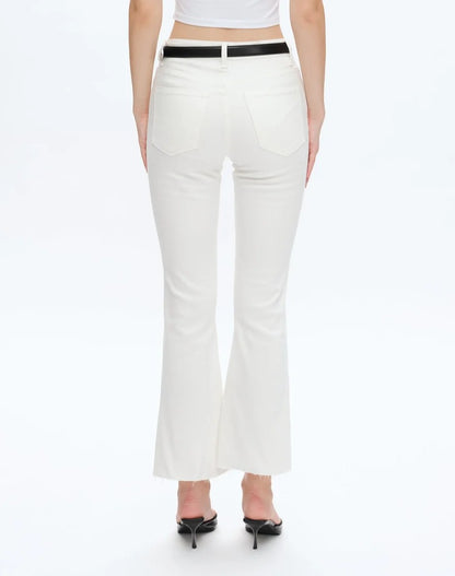 WHITE MID RISE RAW HEM ANKLE BOOTCUT EMILY DENIM JEANS