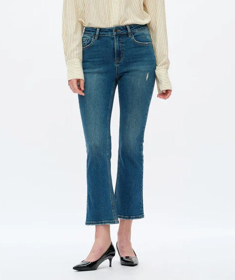 VINTAGE MEDIUM BLUE HIGH RISE FLARE JEANS
