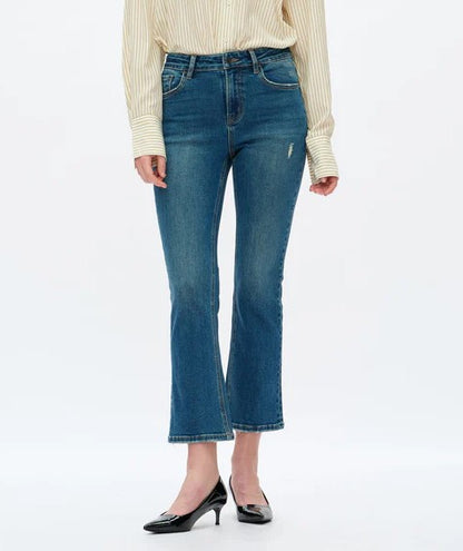 VINTAGE MEDIUM BLUE HIGH RISE FLARE JEANS