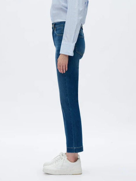 MEDIUM BLUE HIGH RISE STRAIGHT LEG JEANS