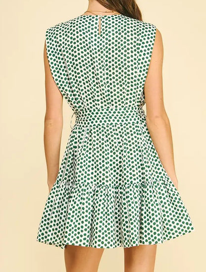 KELLY GREEN &amp; WHITE POLKA DOT TIERED MINI DRESS