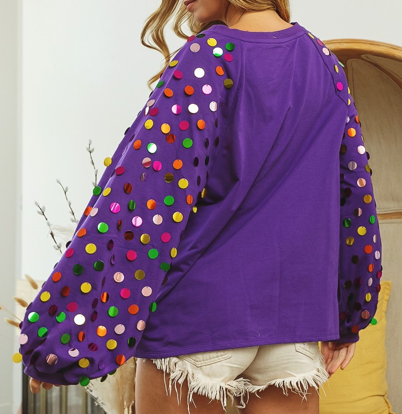 PURPLE LOUISIANA MULTI COLOR SPANGLED RAGLAN SLEEVE SWEATSHIRT