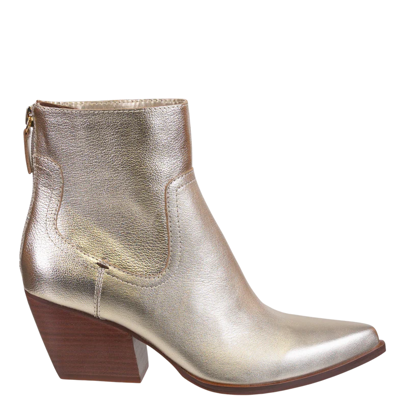SOFT GOLD BATON HEELED ANKLE BOOTS