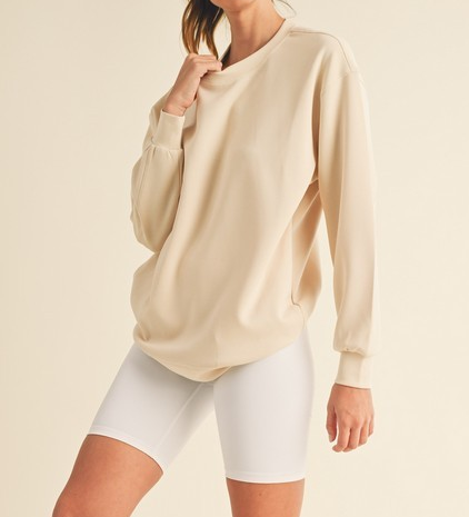 OATMEAL SOFT MODAL OVERSIZED CREW TOP