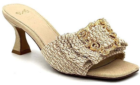 BEIGE APHRODITE GOLD BUCKLE SANDAL HEEL