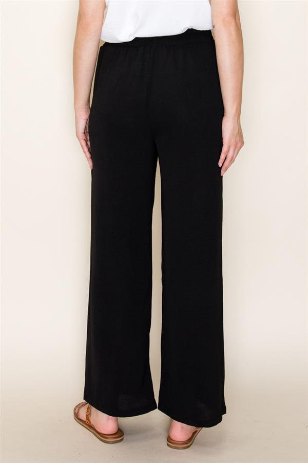 BLACK ELASTIC WAIST WIDE LEG PANTS