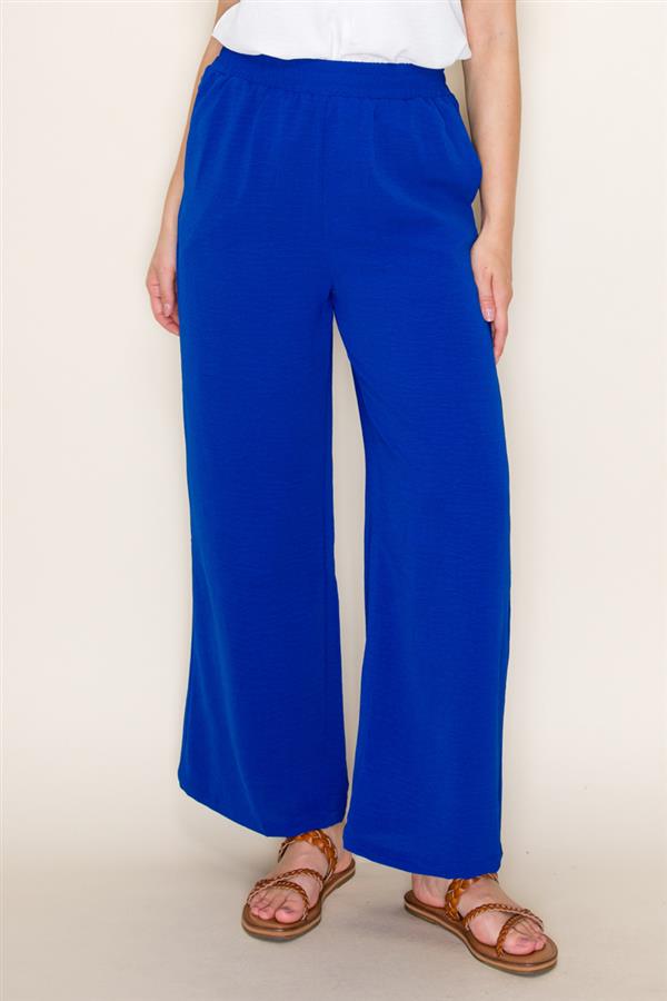 ROYAL BLUE ELASTIC WAIST WIDE LEG PANTS