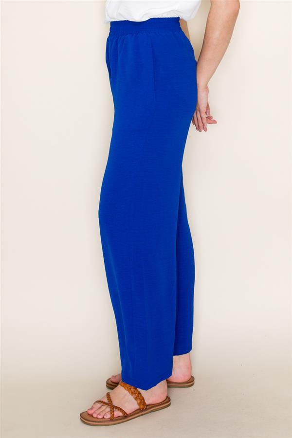 ROYAL BLUE ELASTIC WAIST WIDE LEG PANTS