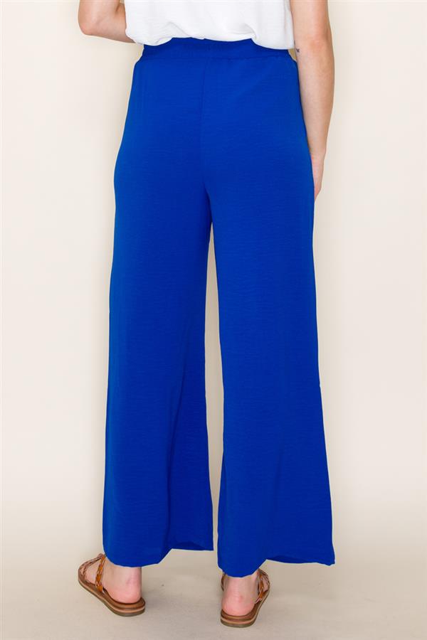ROYAL BLUE ELASTIC WAIST WIDE LEG PANTS