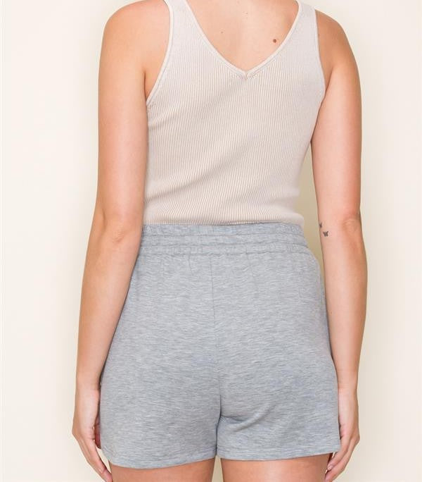 HEATHER GREY ELASTIC WAIST SOFT TERRY SHORTS