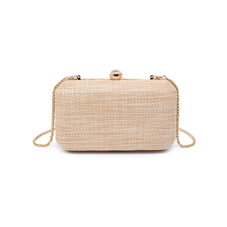 NATURAL FLORAL EMBROIDERED WOVEN CARTER EVENING BAG