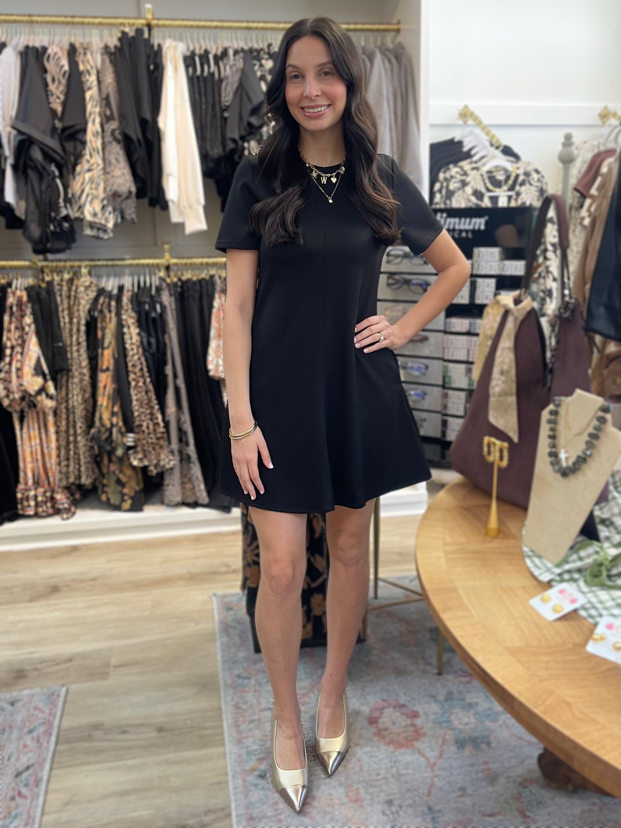 BLACK PCILL BUTTER MODAL SHORT SLEEVE TAILORED MINI DRESS