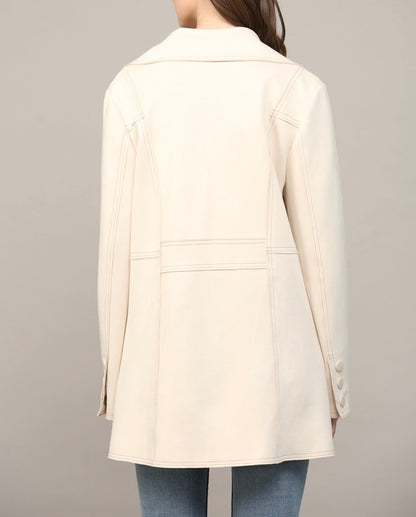 ECRU CONTRAST STITCHING DETAIL FAUX SUEDE COAT