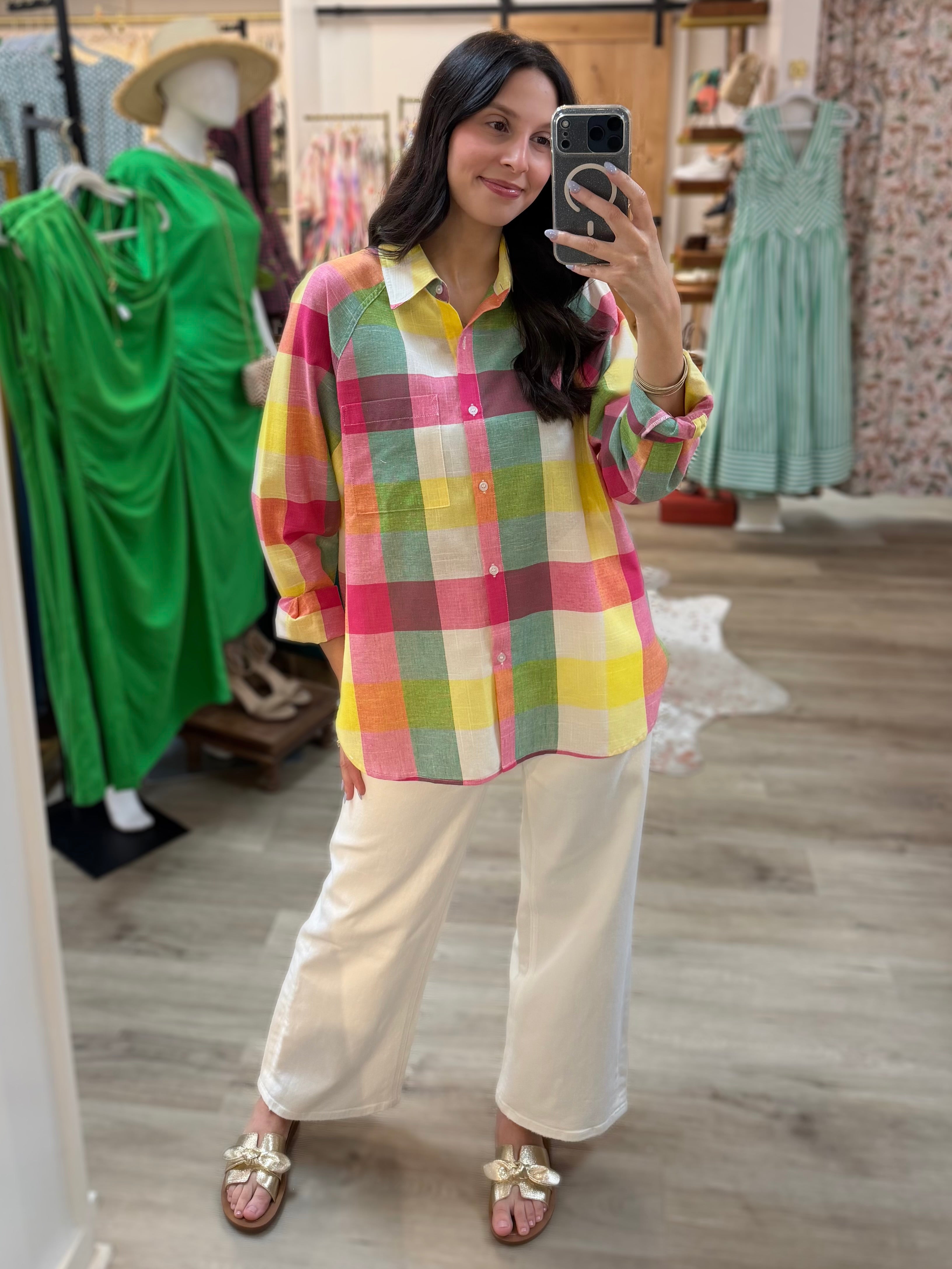 SWEET TART PLAID LONG SLEEVE BUTTON UP PAULA TOP