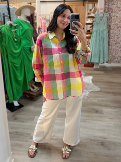 SWEET TART PLAID LONG SLEEVE BUTTON UP PAULA TOP