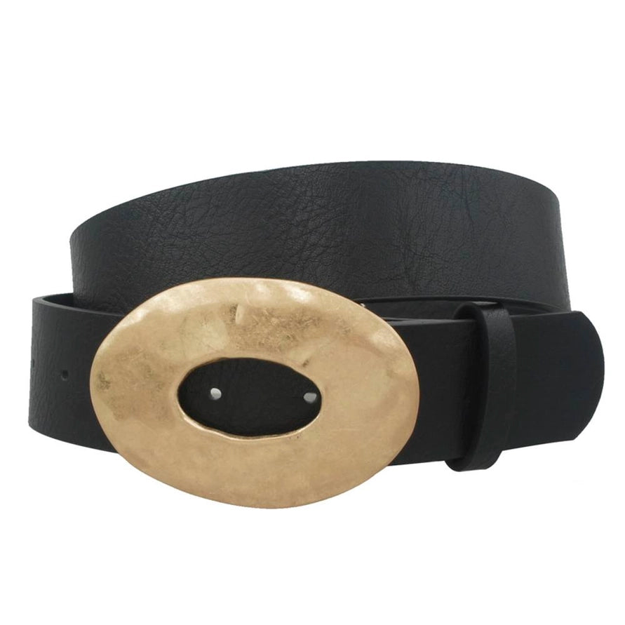 BLACK GOLD METAL OVAL BUCKLE BELT