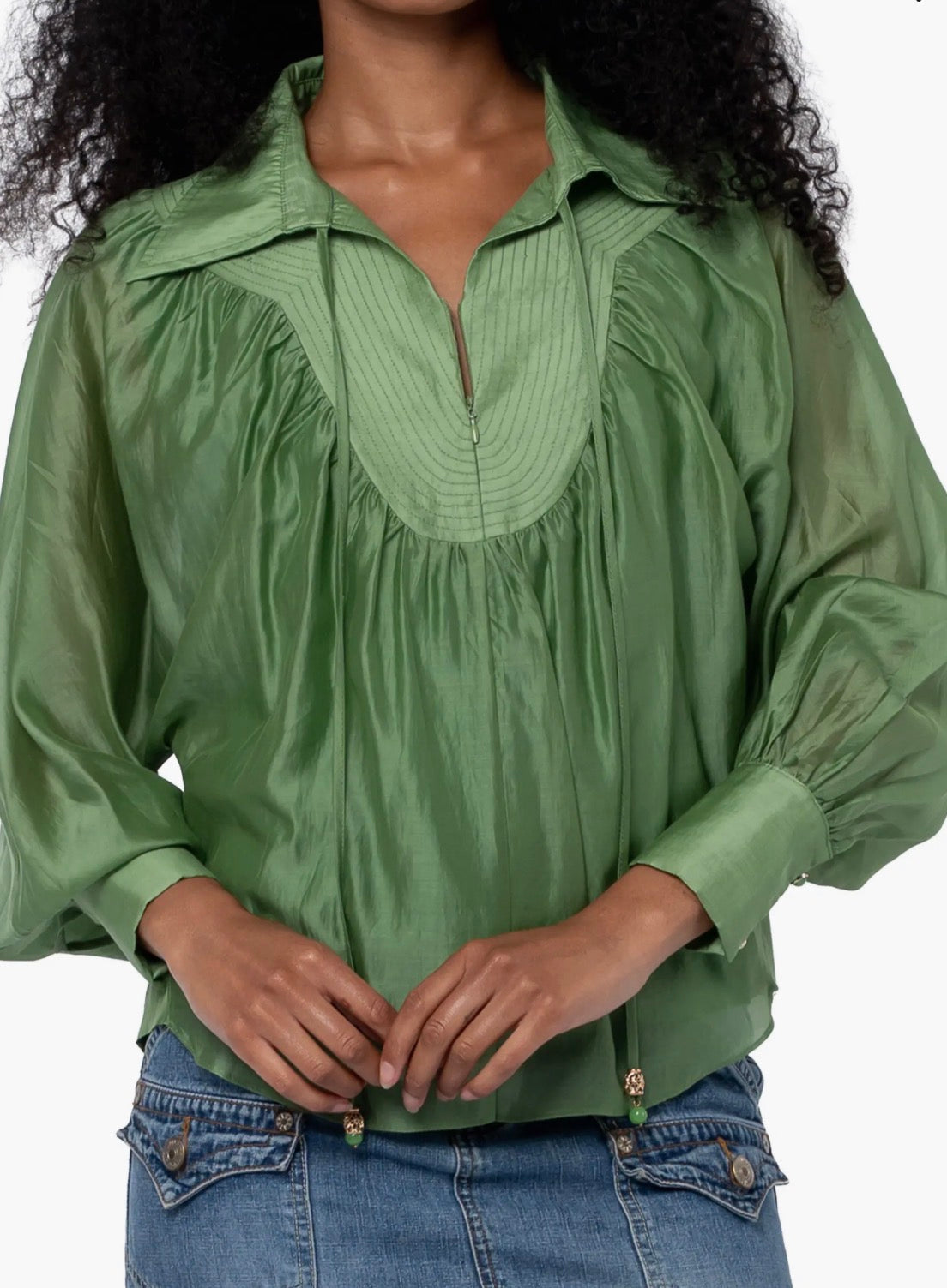 IVY GREEN QUARTER ZIP WITH TOP STITCH DETAIL GEORGINA TOP