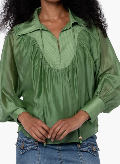 IVY GREEN QUARTER ZIP WITH TOP STITCH DETAIL GEORGINA TOP