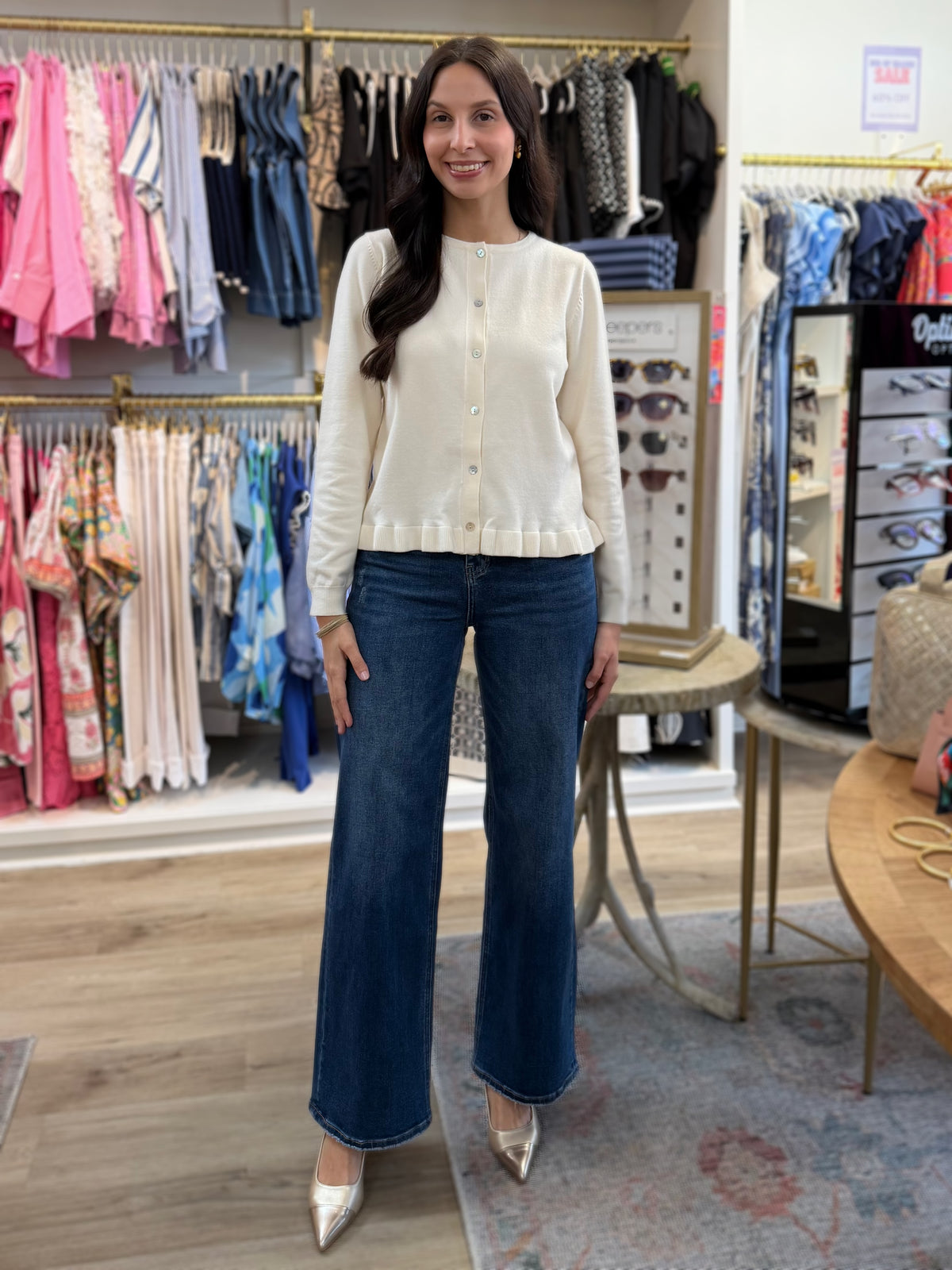 CREAM BUTTON UP PLEATED LONG SLEEVE CARDIGAN