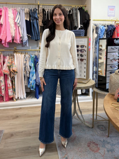 CREAM BUTTON UP PLEATED LONG SLEEVE CARDIGAN