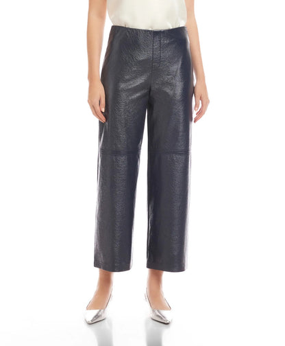 NAVY FAUX PATENT LEATHER CROPPED PANTS