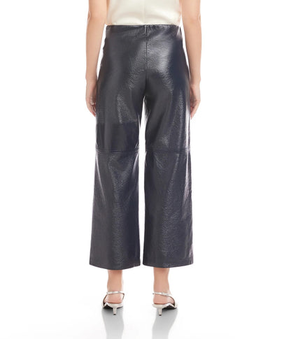 NAVY FAUX PATENT LEATHER CROPPED PANTS