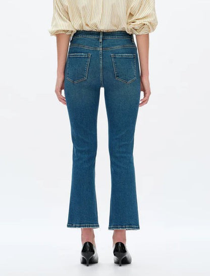 VINTAGE MEDIUM BLUE HIGH RISE FLARE JEANS