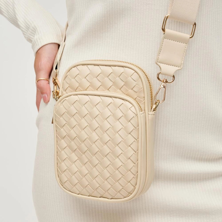 OATMILK WOVEN LEATHER CELESTE CROSSBODY