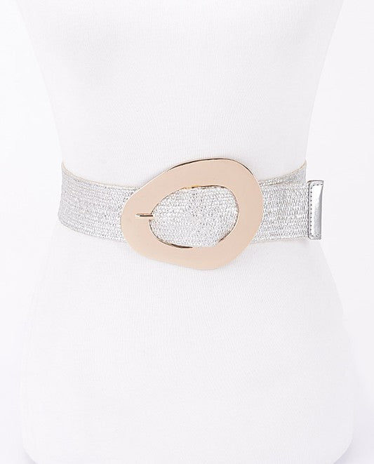 SILVER STRAW STRETCH VINTAGE GOLD BUCKLE BELT