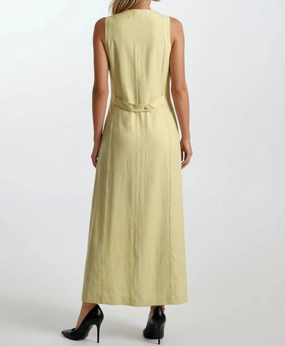 SAGE VNECK BUTTON UP SLEEVELESS MIDI DRESS