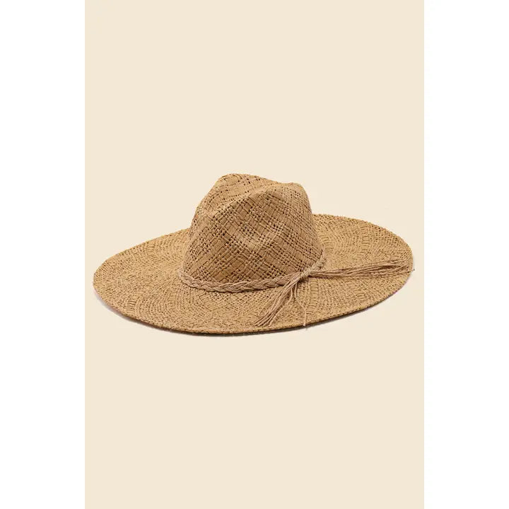 DARK KHAKI INTRICATE STRAW WEAVE SUN HAT