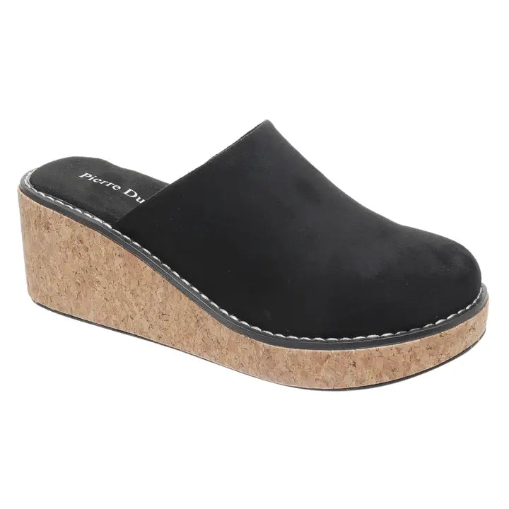 BLACK SUEDE ROUND TOE CLOG SIYA WEDGE