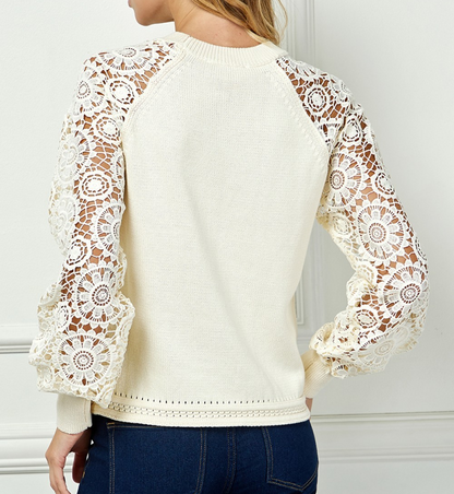 CREAM LACE SLEEVE SWEATER TOP
