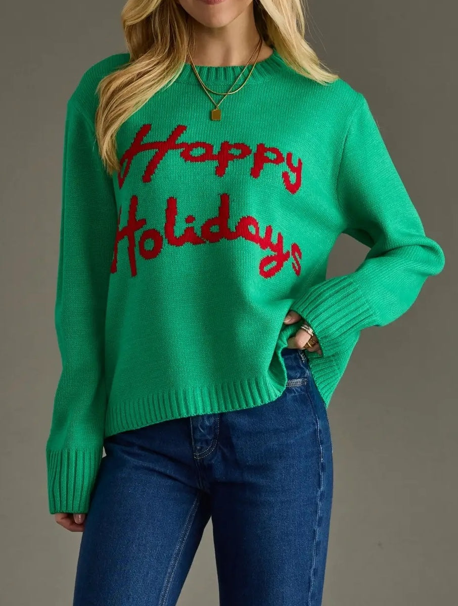 GREEN &amp; RED &quot;HAPPY HOLIDAYS&quot; SWEATER