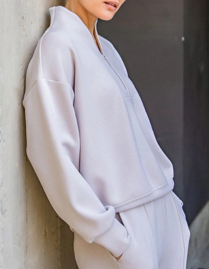 MOCHA CREAM LUXE MODAL SCUBA QUARTER ZIP LONG SLEEVE JACKET