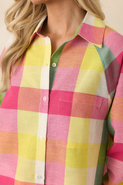 SWEET TART PLAID LONG SLEEVE BUTTON UP PAULA TOP