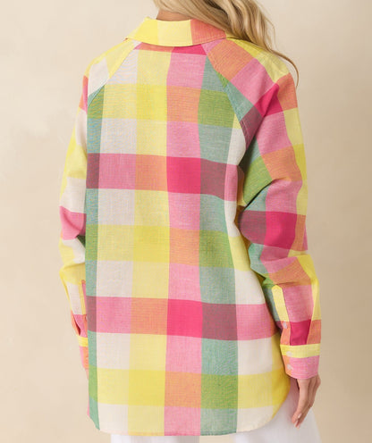SWEET TART PLAID LONG SLEEVE BUTTON UP PAULA TOP