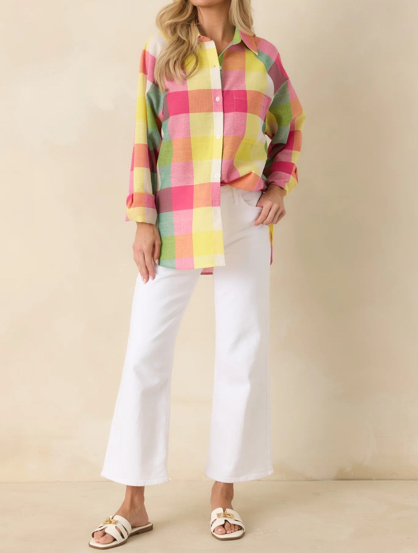 SWEET TART PLAID LONG SLEEVE BUTTON UP PAULA TOP