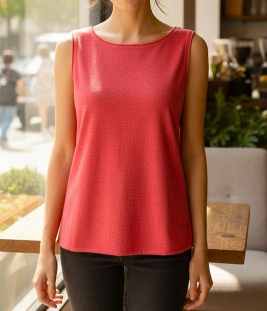 CORAL WIDE CREW NECK SLEEVELESS SWEATER