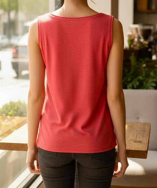 CORAL WIDE CREW NECK SLEEVELESS SWEATER